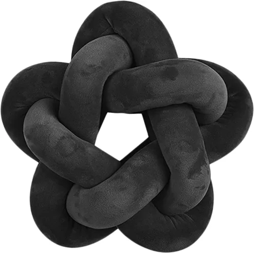 Almohada de felpa con forma de estrella hecha a mano con nudo en forma de estrella, decoración de oficina en casa, color negro