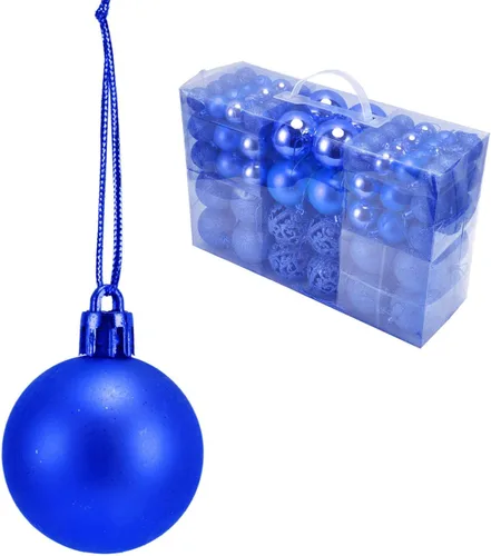 Miniatura 5 de Juego de 100 adornos de bolas de Navidad, decoraciones colgantes de temporada, bolas de Navidad de plástico inastillables, juego a granel para Azul