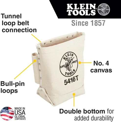 Miniatura 2 de Klein Tools 5416T Bolsa de Herramientas, Bolsa para Pasador de Toro y Perno, Lona No. 4 con Conexión de Túnel, 5 x 10 x 9 Pulgadas