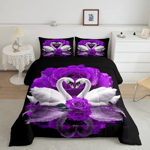 Miniatura 12 de Erosebridal Juego de ropa de cama de guepardo con rosa azul, juego de edredón con estampado de leopardo y gato, edredón romántico de plumón