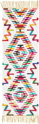 Miniatura 8 de Unique Loom Chindi Trellis Collection - Alfombra azteca (2 pies 2 pulgadas x 6 pies 1 pulgada, alfombra de pasillo, multicolor / azul)
