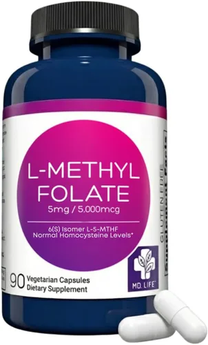 MD Life L-metilfolato 5 mg - Suplemento de metilfolato activo de grado profesional - Suplementos MTHFR de máxima potencia - L metilfolato 5 mg 90