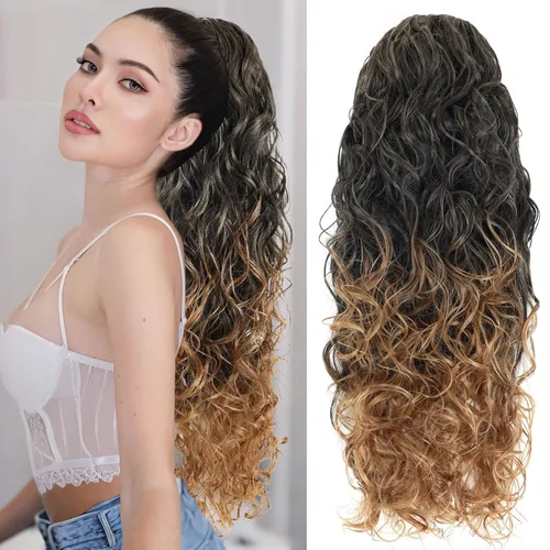 Miniatura 8 de Icono de la moda - Extensión de cola de caballo rizada ondulada con clip, cabello real, cola de caballo negra, extensiones de cordón con clip