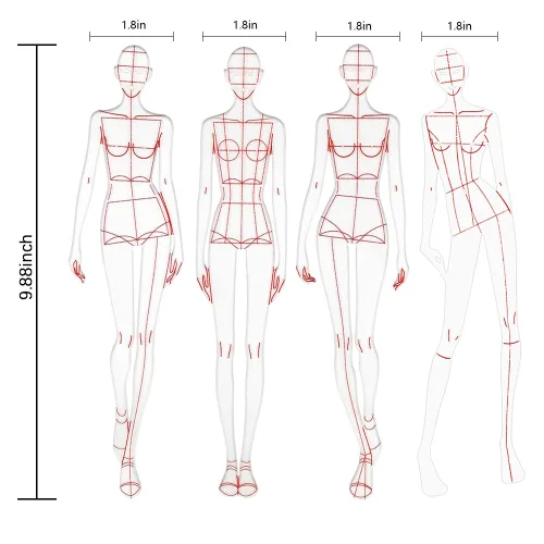 Miniatura 3 de Conjunto de reglas de plantilla de dibujo de moda EXTCCT, diseño de patrones humanoides para mujer, reglas de curva francesa para medición de ropa