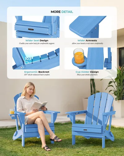 Miniatura 7 de Ciokea Silla Adirondack plegable con textura de madera, silla Adirondack para patio, resistente a la intemperie, silla de plástico para hoguera