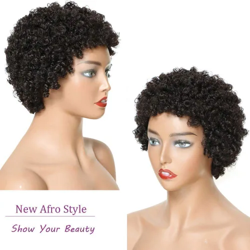 Miniatura 3 de Ms Taj - Pelucas de pelo humano afro corto para mujeres de raza negra, pelucas de pelo virgen brasileño con densidad del 150 % sin procesar, peluca