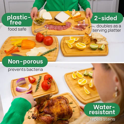Miniatura 5 de Tablas de cortar de madera orgánica para la cocina para cortar verduras, tallar carne, cortar pan y servir charcutería para la preparación de Un