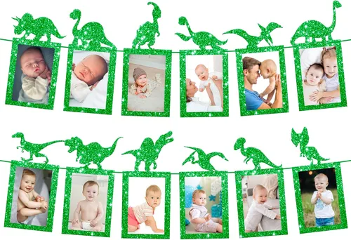 Miniatura 10 de KatchOn Cartel de fotos de dinosaurio negro con purpurina, 10 pies, pre-encordado, decoración de dinosaurio, accesorios de fotos para decoraciones