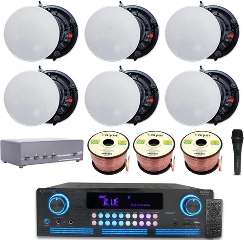 Miniatura 10 de Vaiyer Kit de sistema de cine en casa, amplificador Bluetooth de 2000 vatios con 6 altavoces de techo enmarcados de 8 pulgadas de 300 W cada uno