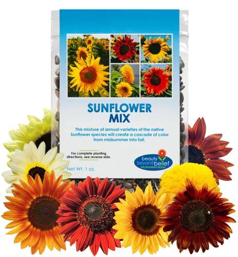Mezcla de semillas de flores silvestres de girasol, 1 oz, paquetes de mezcla de semillas de flores silvestres de polinización abierta, sin OMG, sin