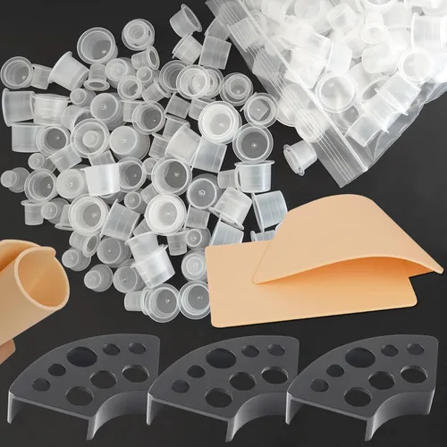 Miniatura 9 de Tapas para tinta de tatuaje - Emalla 1000 piezas Pequeñas tazas de tinta de tatuaje desechables con base #11MM tapas de plástico para pigmento