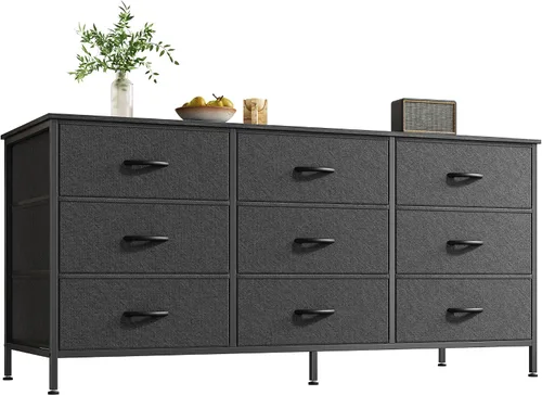 Huuger Cómoda de 9 cajones, soporte de TV de 47 pulgadas para TV de 50 pulgadas, centro de entretenimiento con cajones, cómoda de tela para Negro
