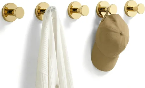 Miniatura 10 de TUNNY Paquete de 5 ganchos redondos para toallas, color dorado champán, ganchos modernos para abrigos y toallas de ducha, para baño, cocina