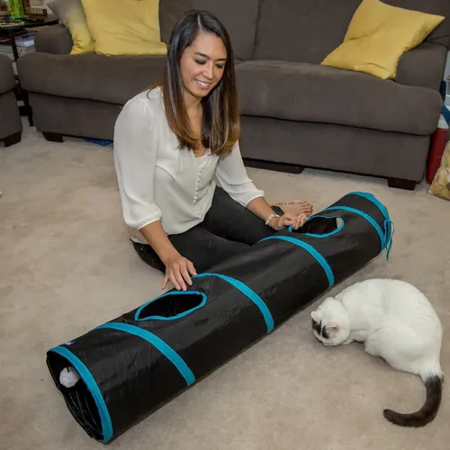Miniatura 9 de PetLike Túnel para gatos de interior plegable para mascotas, tubo emergente para mascotas, escondite, juguetes de juego para gatos con pelota