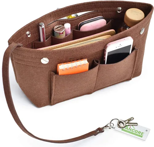 Miniatura 2 de VANCORE Organizador de fieltro para bolso, organizador de bolso estrecho, bolsa de viaje para cosméticos, para mujeres, café, grande