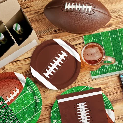 Miniatura 7 de Gatherfun kit de suministros para fiesta de fútbol, para 24 comensales, incluye platos para cena, servilletas para postre, vasos, pancarta y mantel