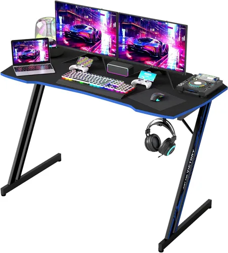 Miniatura 8 de BestOffice Escritorio para juegos de 35 pulgadas, escritorio para computadora de PC, estación de trabajo en forma de Z, mesa de trabajo ergonómica