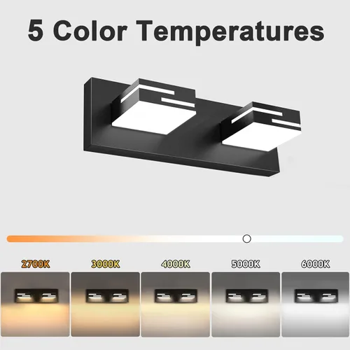 Miniatura 4 de Lámparas LED modernas para tocador de baño, 2 luces regulables de 15 pulgadas, color negro mate, para accesorios de iluminación de baño sobre