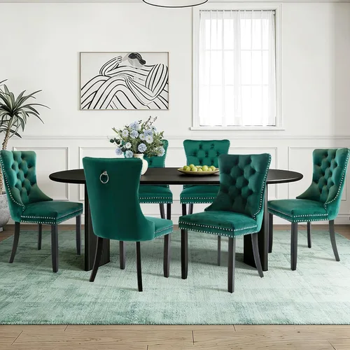Miniatura 9 de SoarFlash Juego de 4 Sillas de Comedor de Terciopelo, Silla Lateral de Respaldo Alto, Silla Lateral Tapizada Moderna de Alta Gama con Capitoné