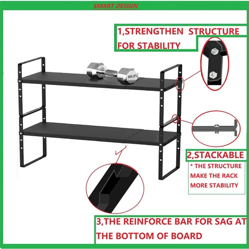 Miniatura 6 de Jojocross Estante organizador de especias apilable expandible en gabinetes, estantes de cocina, armarios de cocina, estantes apilables, despensa, 3