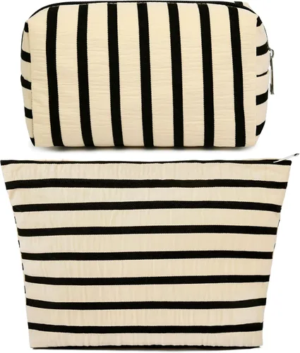 Miniatura 47 de SOIDRAM 2 Piezas de Bolsa de Maquillaje a Rayas Grande, Bolsa de Cosméticos de Cordura de Gran Capacidad, Bolsa de Lona Mixta de Artículos de Rayas