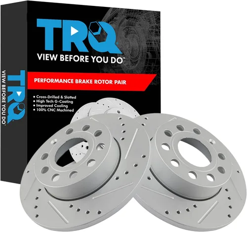 Miniatura 385 de TRQ Juego de rotores de freno de rendimiento trasero con revestimiento G premium compatible con Mazda 6 2014-2021