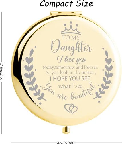 Miniatura 2 de Soulpetals Regalos para Hija Espejo Compacto para Hija de Papá Mamá, Regalos de Cumpleaños para Hija Espejo de Maquillaje Grabado para Hija