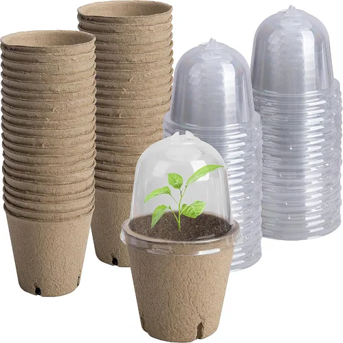 EBaokuup 40 macetas biodegradables para siembra, macetas de vivero de plantas de 3.1 pulgadas con cúpula de humedad, macetas de turba para plantas