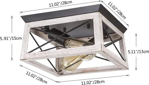 Miniatura 2 de Luupyia Lámpara de techo de granja de 2 luces, montaje semiempotrado, luz de techo blanca, rectangular, iluminación rústica, granja, pasillo