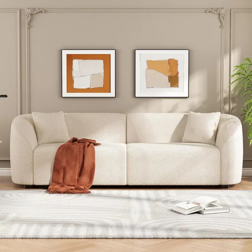 Miniatura 19 de Sofá de asiento profundo moderno de 3 plazas con patas de madera de abedul, sofá de cuero de 80.25 pulgadas, sofá tapizado suave para sala de estar