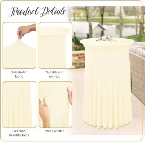 Miniatura 3 de fani Paquete de 6 faldas redondas de 32 x 43 pulgadas, falda de mesa de cóctel de elastano, ajustable con parte superior alta, mantel elástico