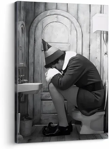 B.B.F MAKE Arte de Pared Divertido en Lienzo Enmarcado Decoración de Baño Póster de Películas de Elfos de Comedia en Blanco y Negro Pintura al Óleo