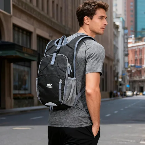 Miniatura 9 de Mochila de senderismo plegable de 15 L, ligera, plegable, impermeable, lavable a máquina, con correa para el pecho, paquete plegable pequeño