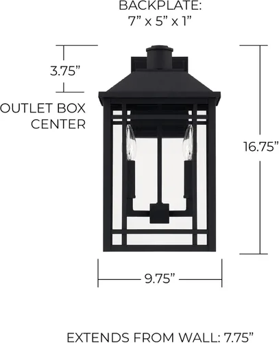 Miniatura 2 de Capital Lighting 927121BK Braden - Aplique de pared de cristal transparente para exteriores, 2 luces, 120 vatios totales, 17 pulgadas de alto x 10