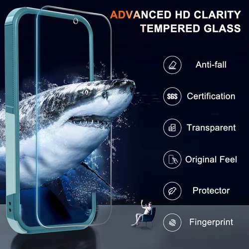 Miniatura 5 de Funda para Google Pixel 10 Pro XL con correa para la muñeca + protector de pantalla de vidrio templado + cubierta para lente de cámara, cuerpo Verde