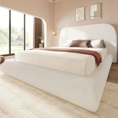 Miniatura 12 de YITAHOME Base de cama tamaño Queen, plataforma tapizada de terciopelo con cabecero, cama de nube suave con estribo, esquinas redondeadas, fácil Negro