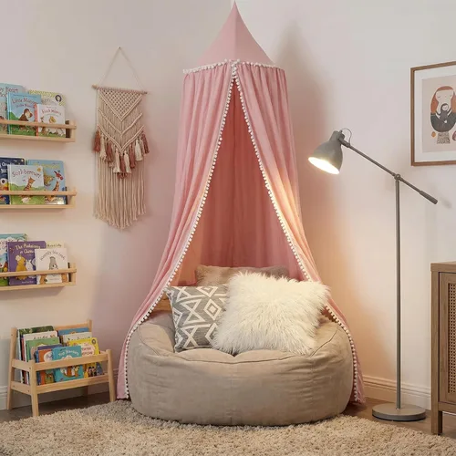 Miniatura 5 de LOAOL Toldo de cama con pompón para niños, cubierta de red para cuna, cortina para cuna, rincón de lectura, tienda de campaña colgante, guardería