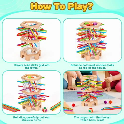 Miniatura 4 de Juego de mesa de madera Montessori, 42 dados de palos coloridos para niños de 3, 4, 5, 6 años, juguetes matemáticos educativos para habilidades