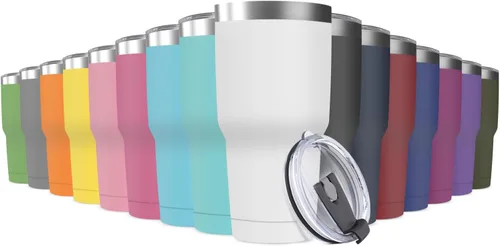 Taza de viaje de acero inoxidable de 30 onzas con tapa, paquete de 16 vasos a granel aislados al vacío de doble pared, taza de café con Colores