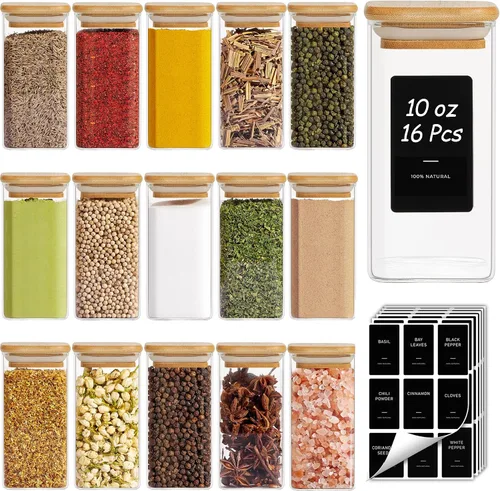 Miniatura 16 de ComSaf Tarros de especias con etiquetas de 4 onzas, paquete de 6 recipientes pequeños para especias, tarros de condimentos de vidrio con tapas