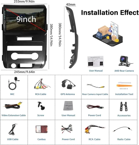 Miniatura 7 de 2+64G para Ford F150 2009 2010 2011 2012 Android 15 Radio de coche estéreo con Carplay Android Auto, pantalla táctil de 9 pulgadas, Bluetooth