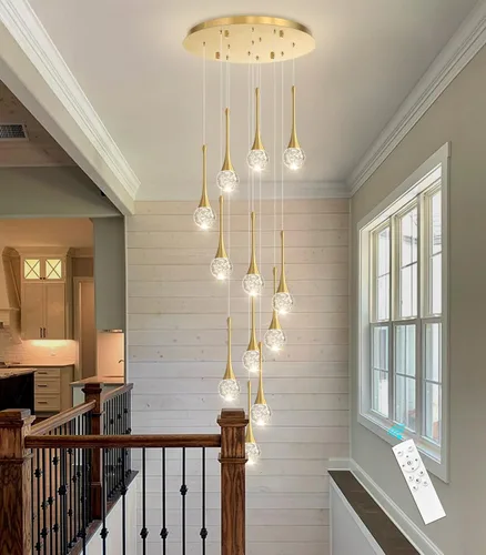 Miniatura 29 de 16 Luces Moderna Lámpara de Techo de Cristal Glam para Techo Alto, Lámpara Colgante LED Regulable para Escalera, Vestíbulo, Entrada, Sala de Estar