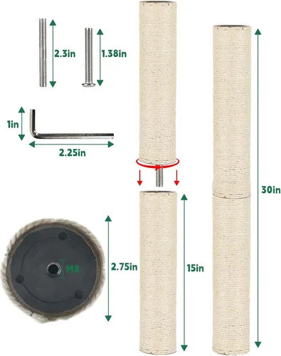 Miniatura 2 de BNOSDM 2 piezas de repuesto para árbol de gato M8 de 15 x 2.75 pulgadas, piezas de repuesto para gatos de interior, cuerda de torre, postes