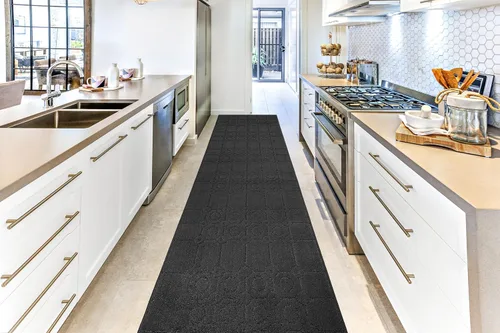 Miniatura 5 de Alfombra antideslizante de tamaño especial para pasillos largos y estrechos, evita suelos fríos resbaladizos, gris antracita artístico, tamaño de 25