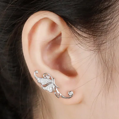Miniatura 3 de Ear Crawler, Mariafashion Cuff Earrings Sterling Silver Ear Climber Butterfly Diamond Zircon Stud Earrings (butterfly ear cuff)