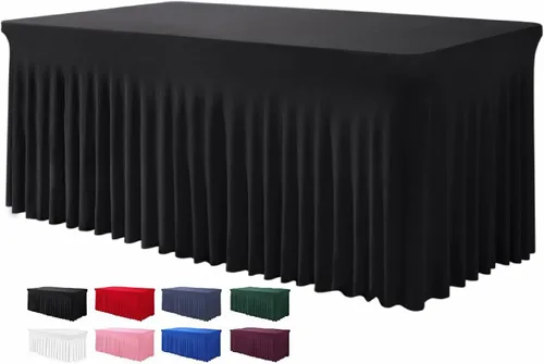 Miniatura 7 de TC27 - Mantel rectangular ajustable de elastano de 4 pies con falda plisada, sin arrugas, mantel rectangular para fiestas, bodas, banquetes