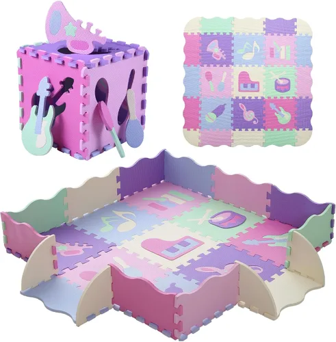 Miniatura 18 de Alfombrilla de juego de espuma para niños, 25 piezas de rompecabezas cuadrados entrelazados, alfombrilla de juego de espuma para bebés, alfombrilla