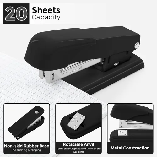 Miniatura 5 de SKYDUE Juego de suministros de oficina negros, accesorios de escritorio negros, grapadora, dispensador de cinta, tijeras, carpeta/clips de papel