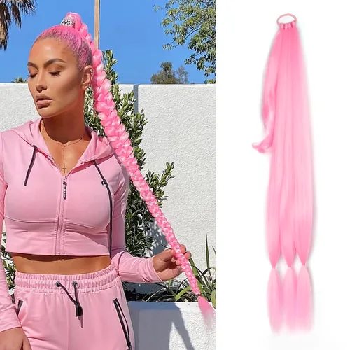 Extensión de cabello sintético suave y natural para mujer, 34 pulgadas, 4.63 onzas, color rosa