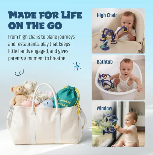 Miniatura 5 de Jumble Jangle Juguetes de Dentición para Bebés – Libres de BPA, Juguetes Multiusos para Silla Alta para Bebés: Alivio de Dentición por Succión